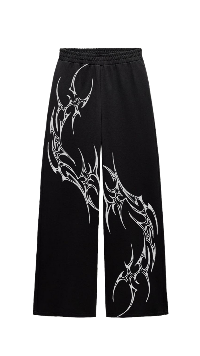 Men’s Graphic Printed Baggy Track Pants – Black Mutation Design