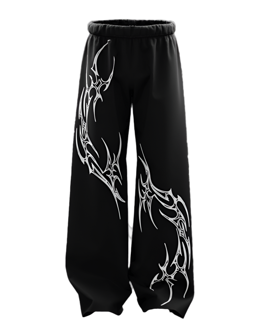 Men’s Graphic Printed Baggy Track Pants – Black Mutation Design