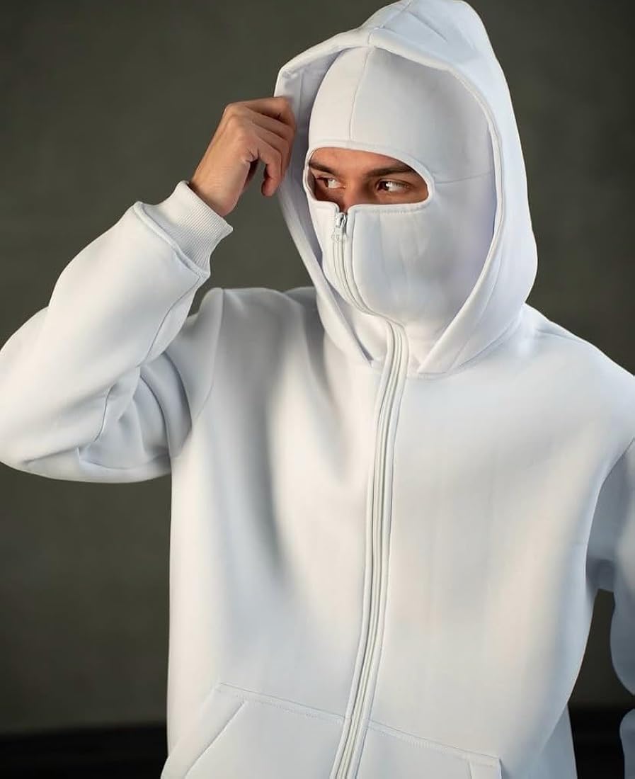 White Balaclava Hoodie – Oversized Full Zip Streetwear