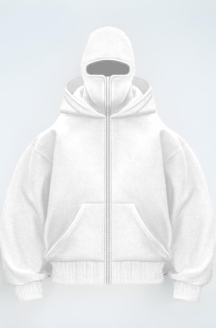 White Balaclava Hoodie – Oversized Full Zip Streetwear