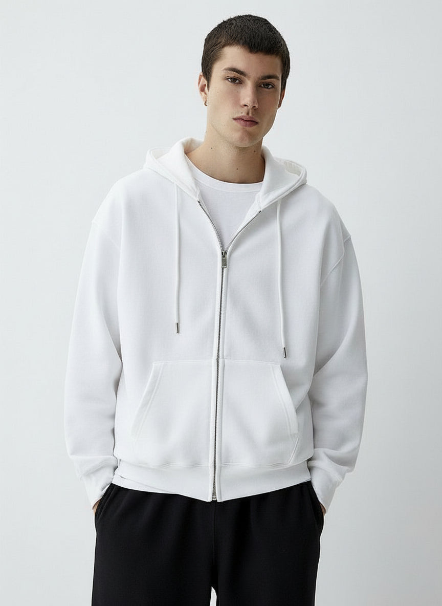 Men’s Premium Double Zipper White Hoodie
