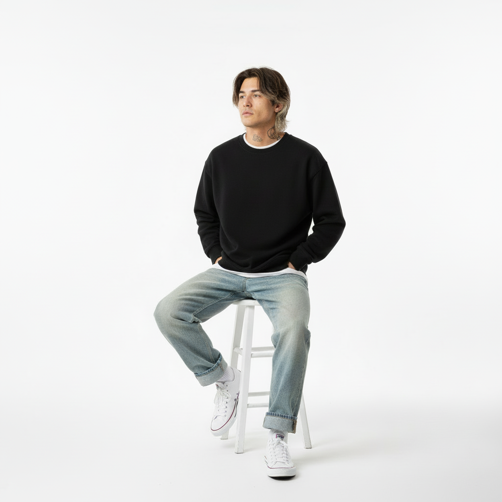 Premium 350 GSM Solid Black Oversized Sweatshirt