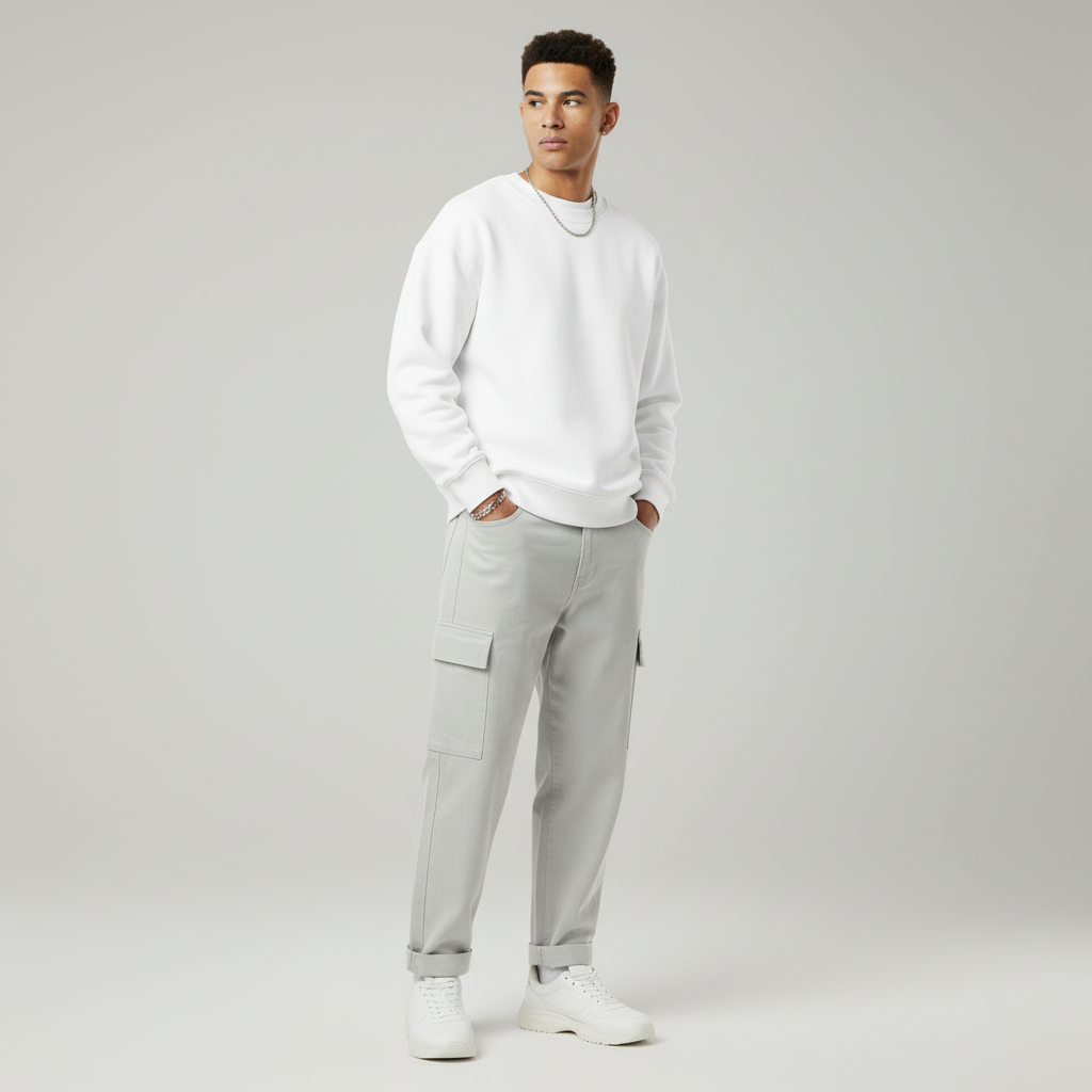 Premium 350 GSM Solid White Oversized Sweatshirt