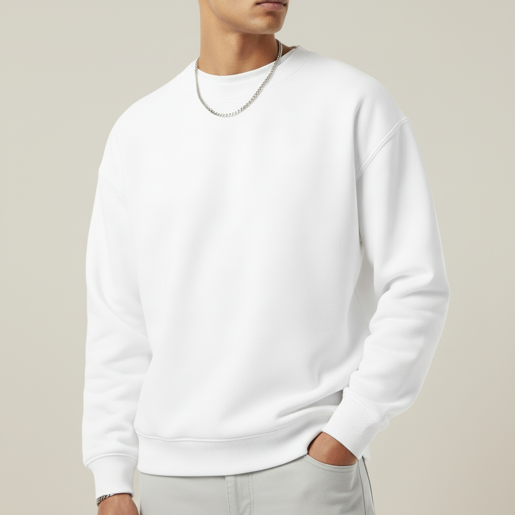 Premium 350 GSM Solid White Oversized Sweatshirt