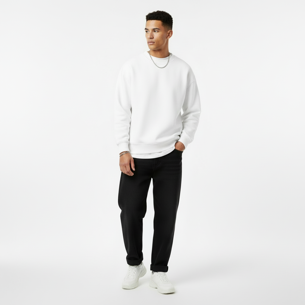Premium 350 GSM Solid White Oversized Sweatshirt