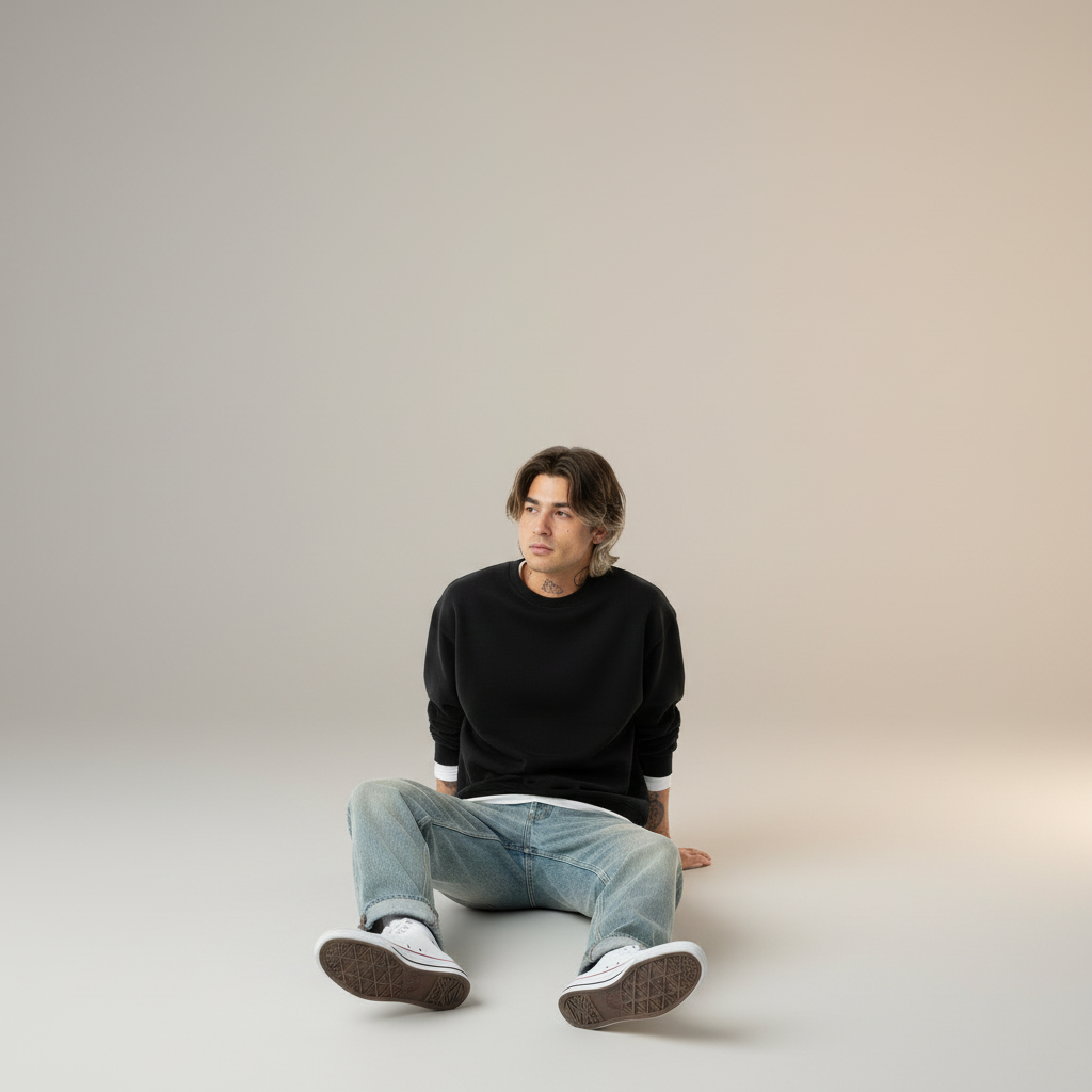 Premium 350 GSM Solid Black Oversized Sweatshirt