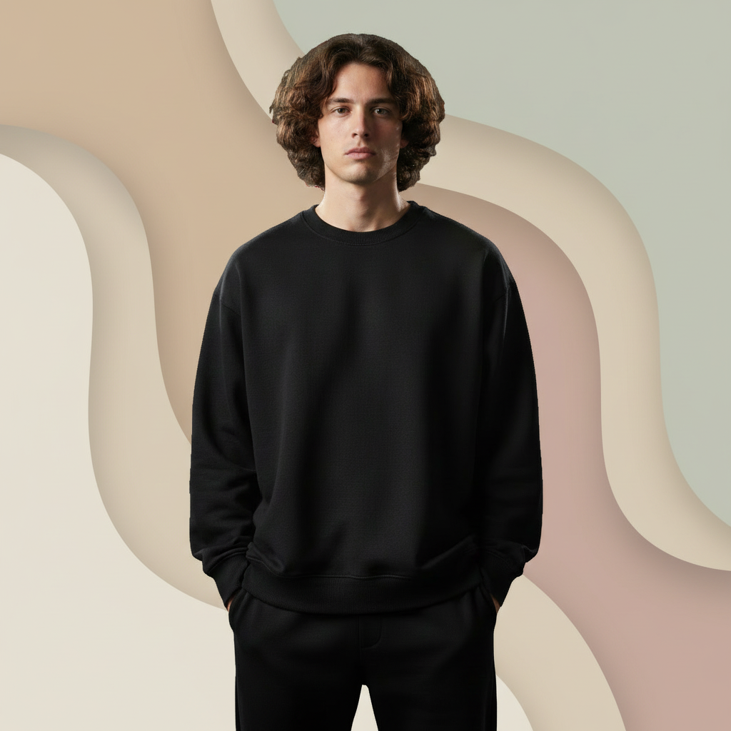 Premium 350 GSM Solid Black Oversized Sweatshirt