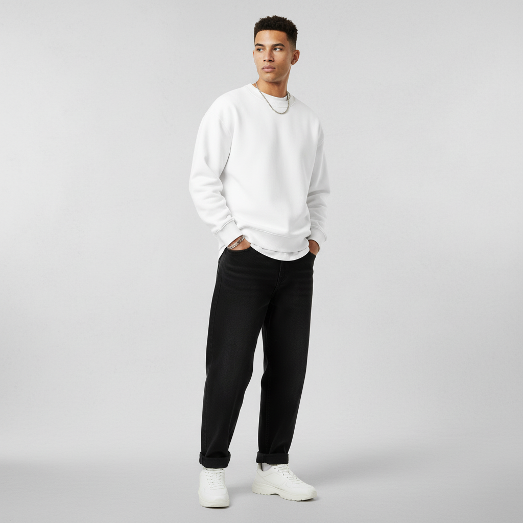 Premium 350 GSM Solid White Oversized Sweatshirt