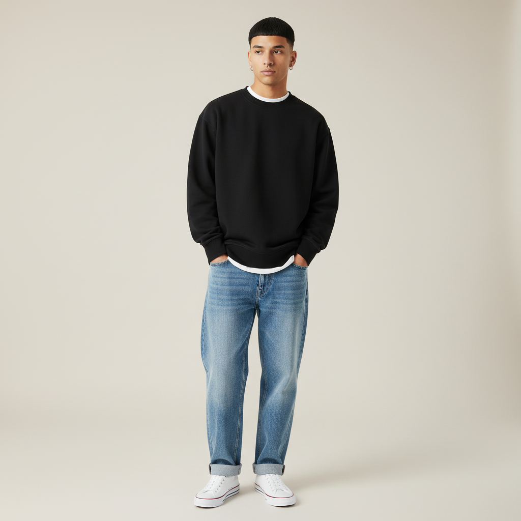 Premium 350 GSM Solid Black Oversized Sweatshirt