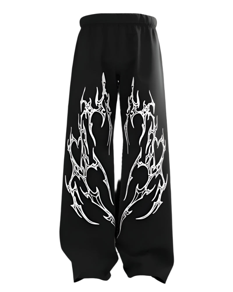 Oversized Tribal Flame Trackpants – Black & White