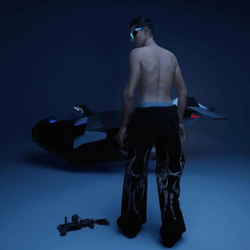 Black Tribal Graphic Wide-Leg Pants