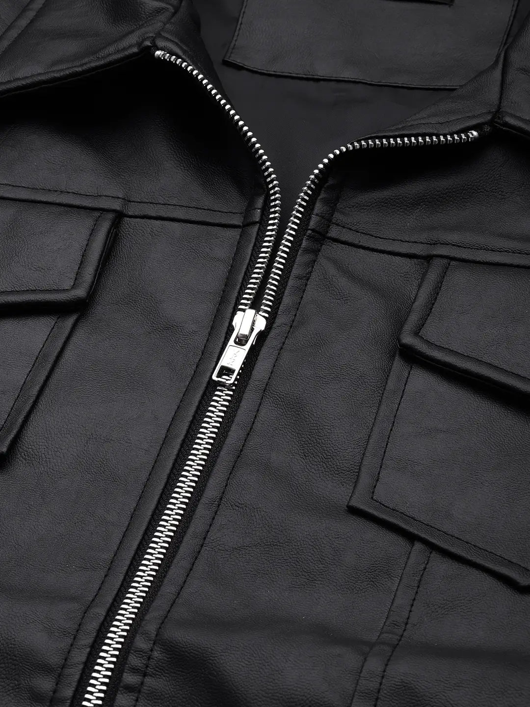 Men’s Premium Black Faux Leather Zip-Up Jacket