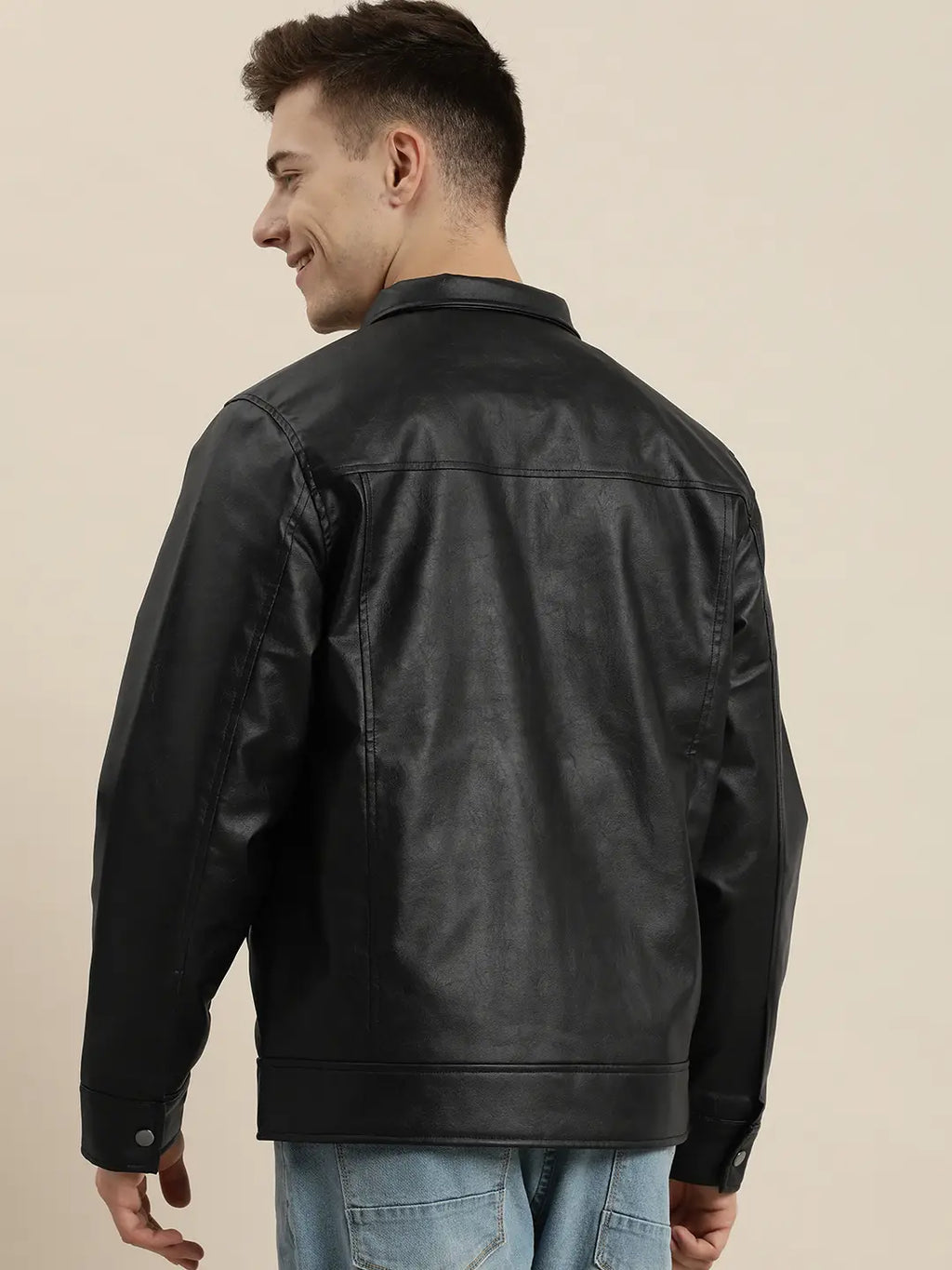 Men’s Premium Black Faux Leather Zip-Up Jacket