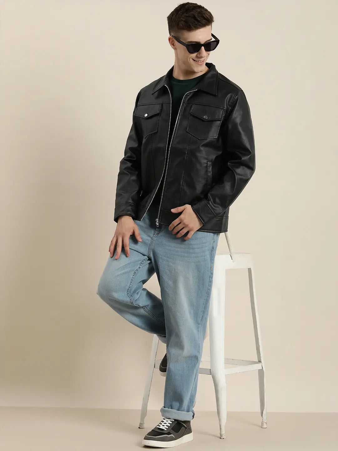 Men’s Premium Black Faux Leather Zip-Up Jacket