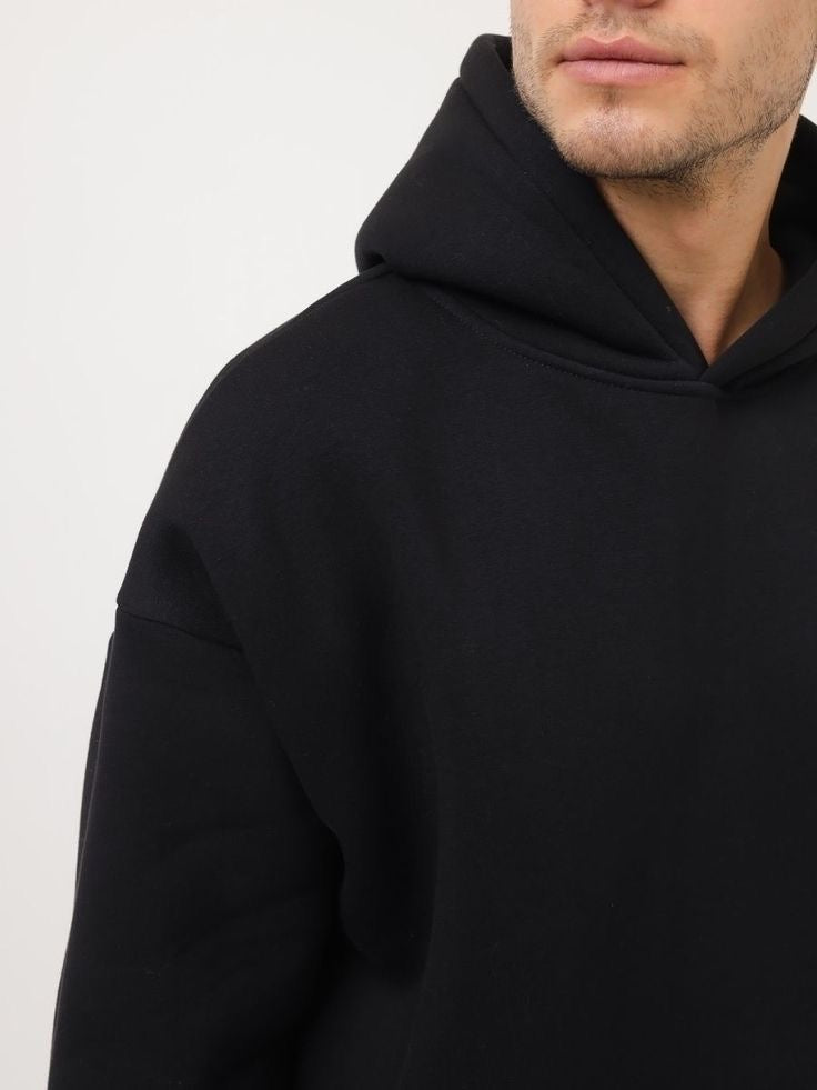 The Essential Black Oversized Hoodie | Premium Heavyweight Blank (Unisex)