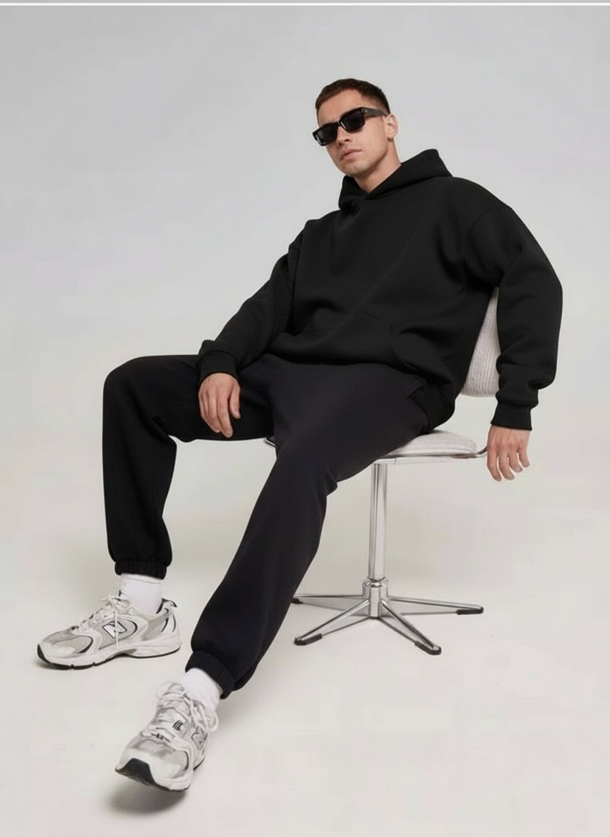 The Essential Black Oversized Hoodie | Premium Heavyweight Blank (Unisex)