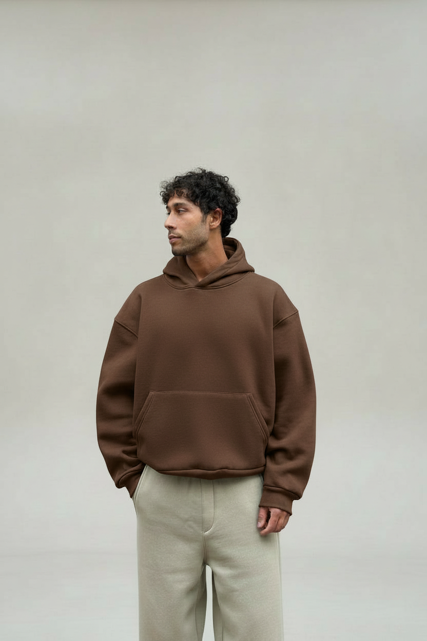 Premium Oversized Cocoa Brown Hoodie for Men | Ultra-Soft Fabric, Relaxed Fit, Minimalist Streetwear Essential”