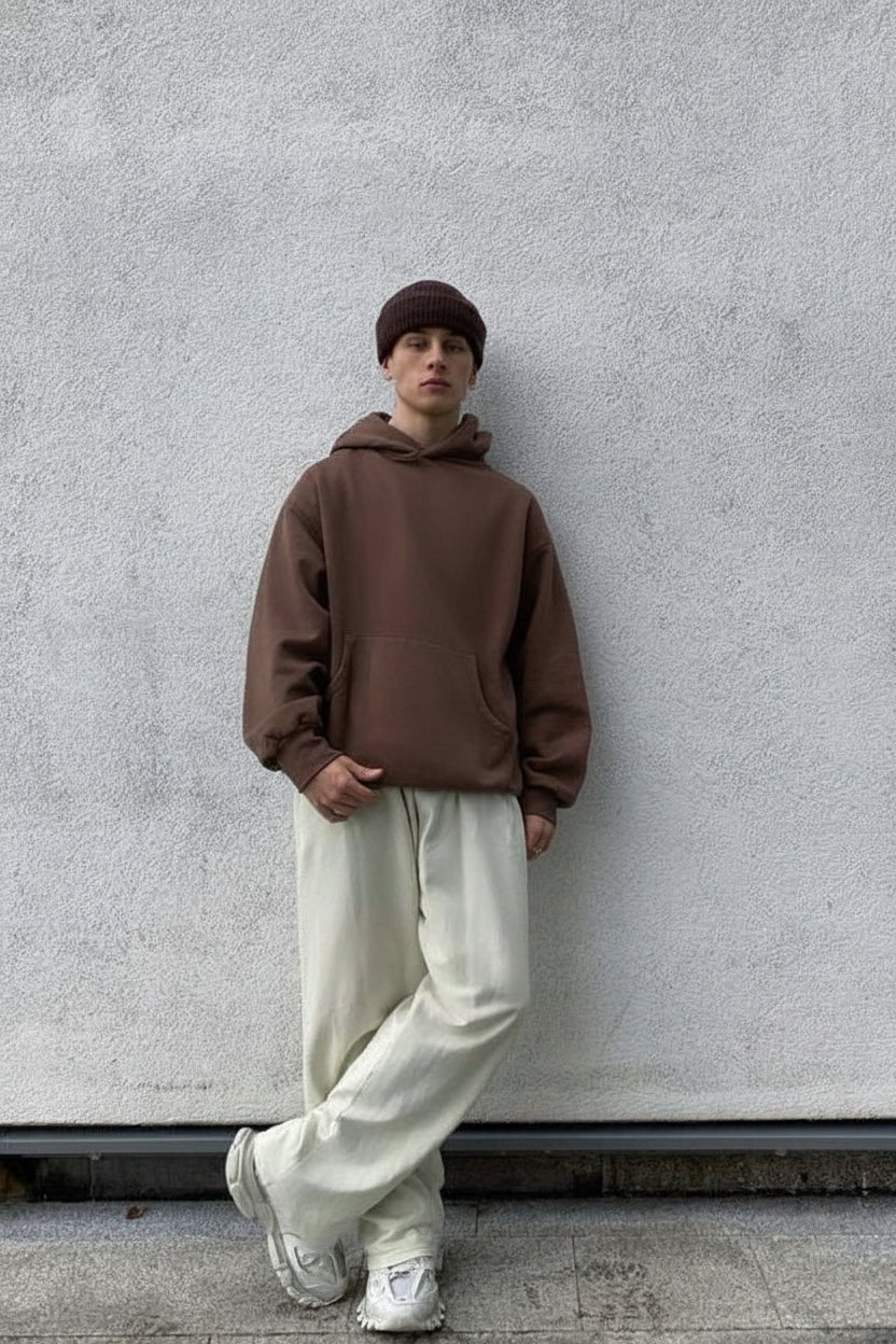 Premium Oversized Cocoa Brown Hoodie for Men | Ultra-Soft Fabric, Relaxed Fit, Minimalist Streetwear Essential”
