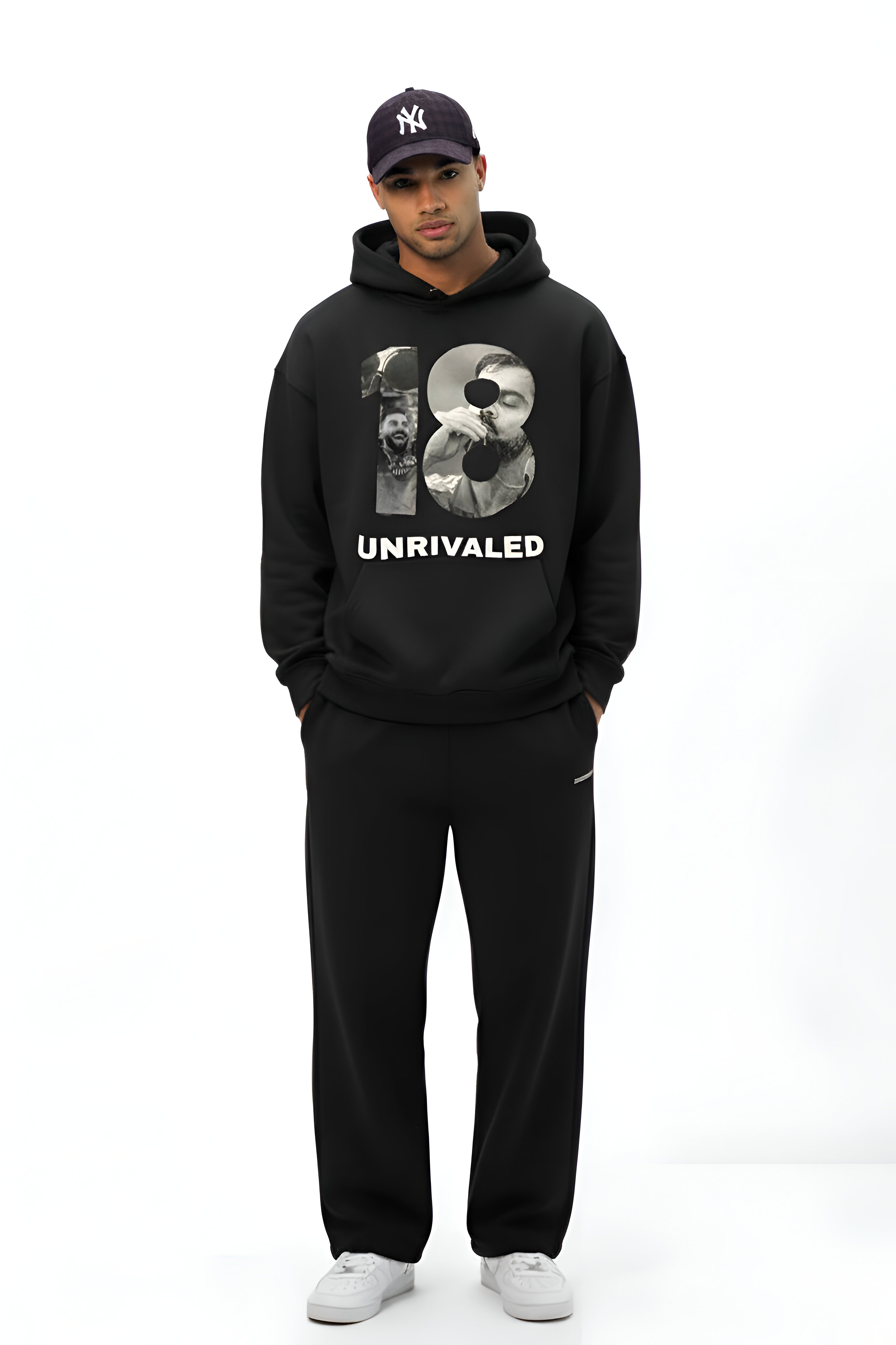 18 UNRIVALED - Premium Black Hoodie | Virat Kohli Tribute