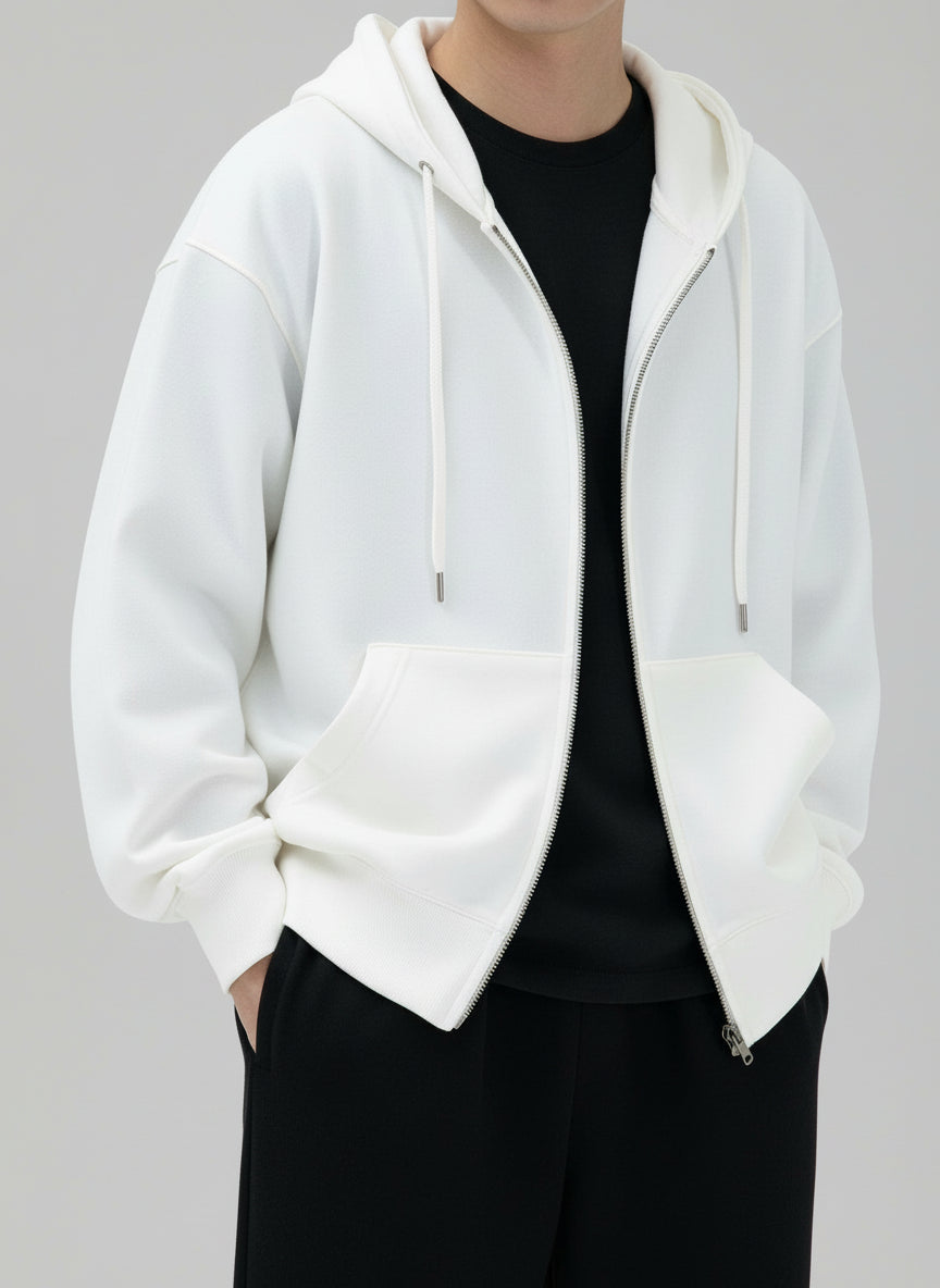 Men’s Premium Double Zipper White Hoodie