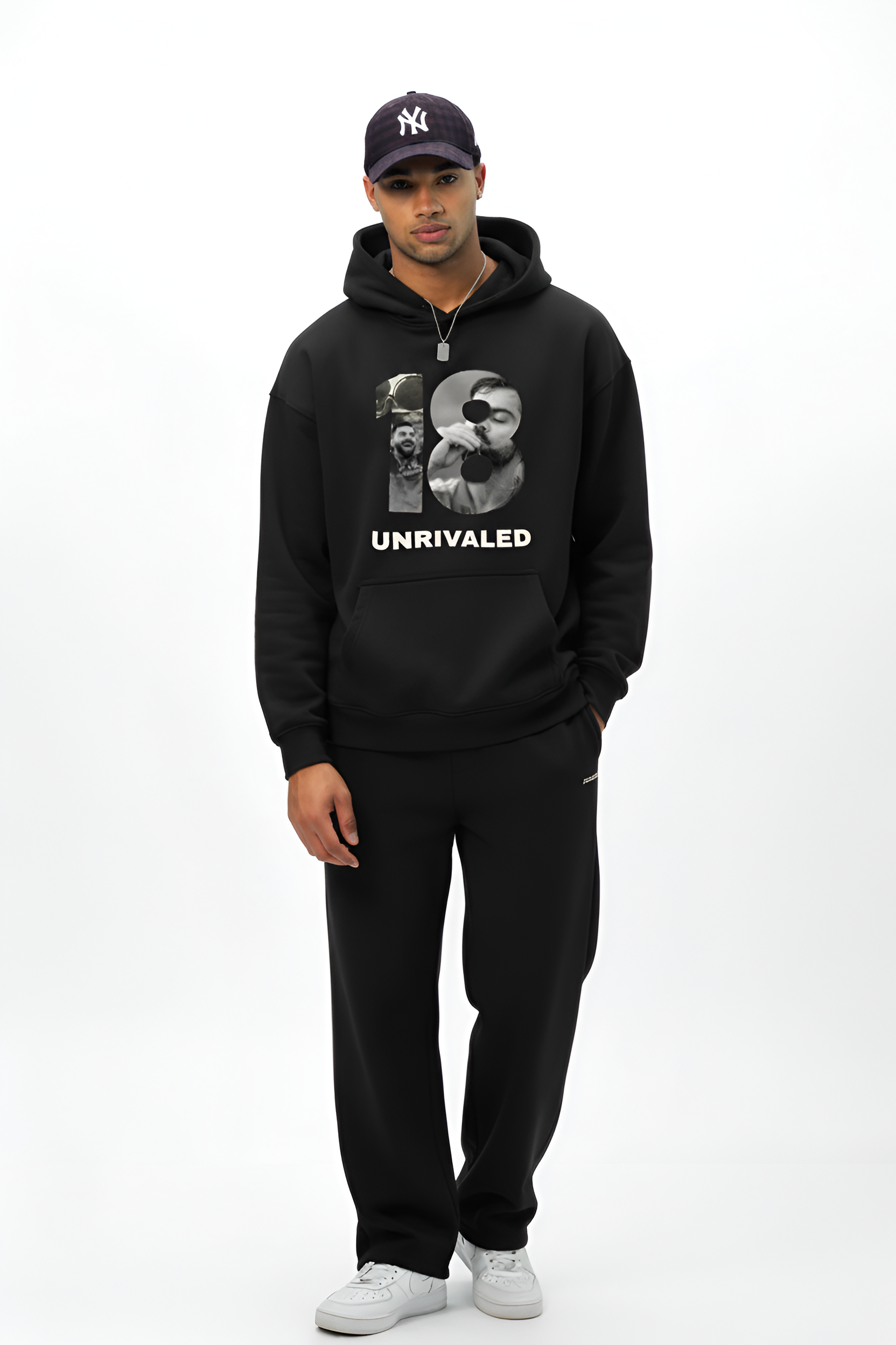 18 UNRIVALED - Premium Black Hoodie | Virat Kohli Tribute