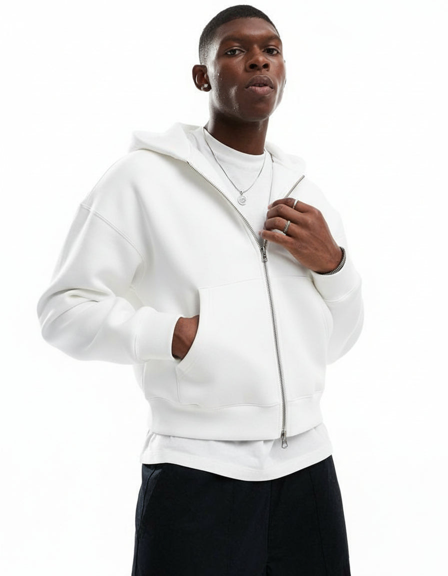 Men’s Premium Double Zipper White Hoodie