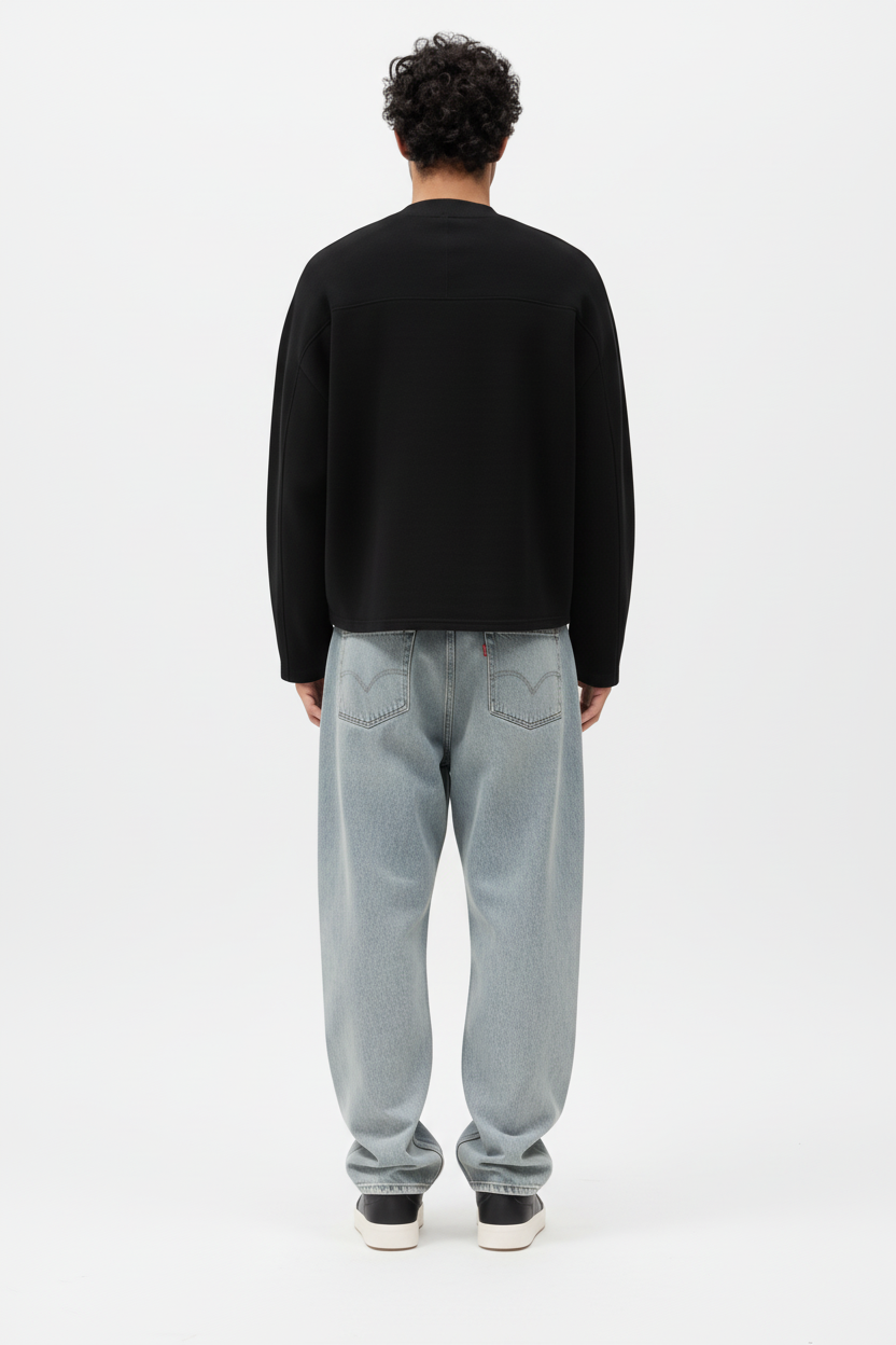 Black Crewneck Back View White BG