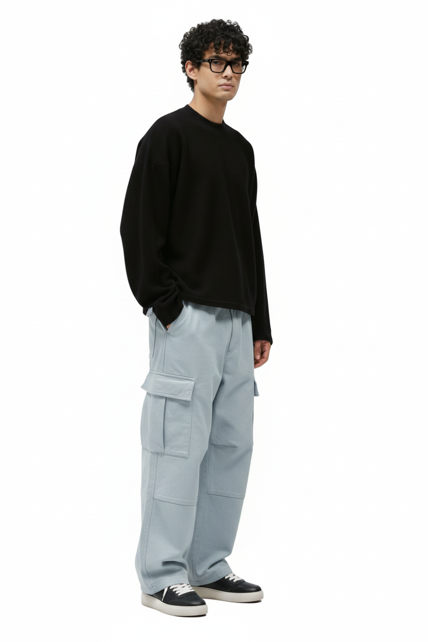 Black Crewneck Side Angle White BG