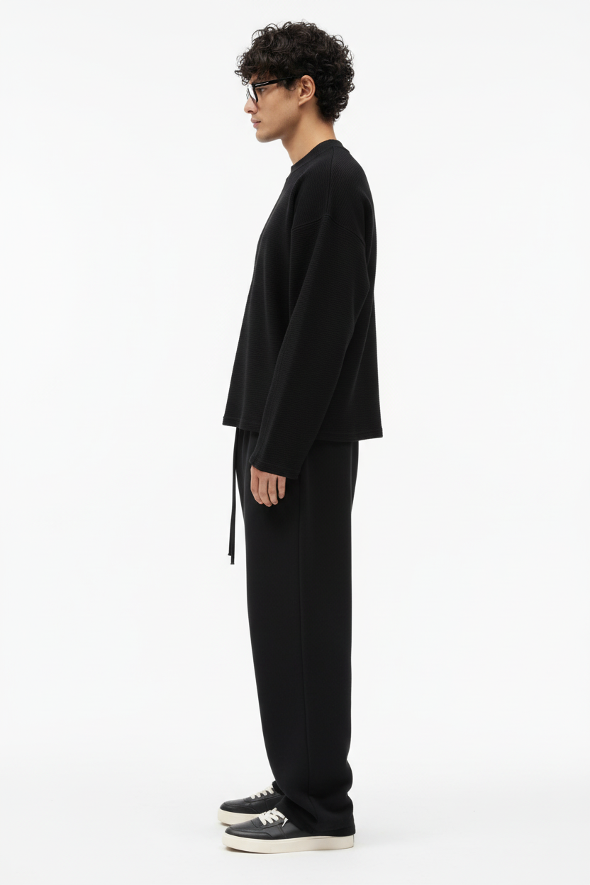 Black Crewneck Side Profile Sweatpants