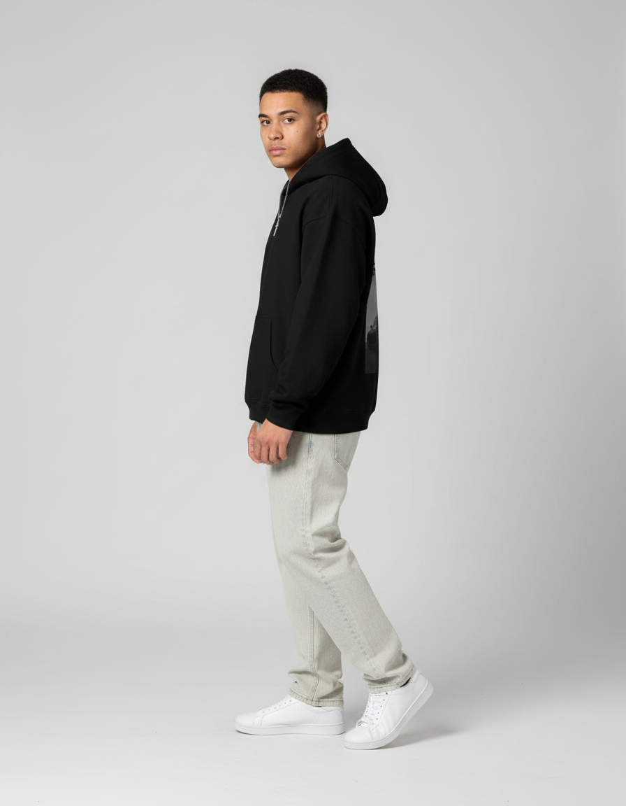 Full body side angle view